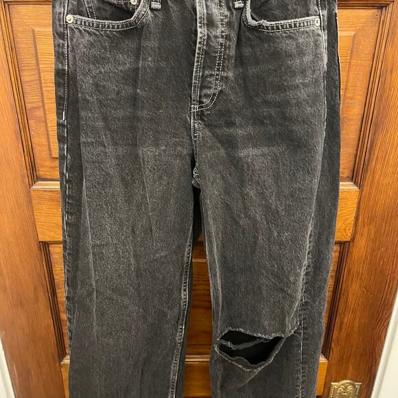 Rag & Bone sz 25 Black Logan Mid-Rise Wide Leg Jeans Black Fillmore With Holes - Picture 4 of 16